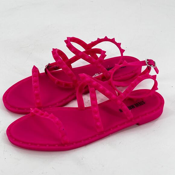 Steve Madden Transport Gladiator Sandals 7 Pink NWOT Stud Pink Jelly Flat Glam - Picture 5 of 7